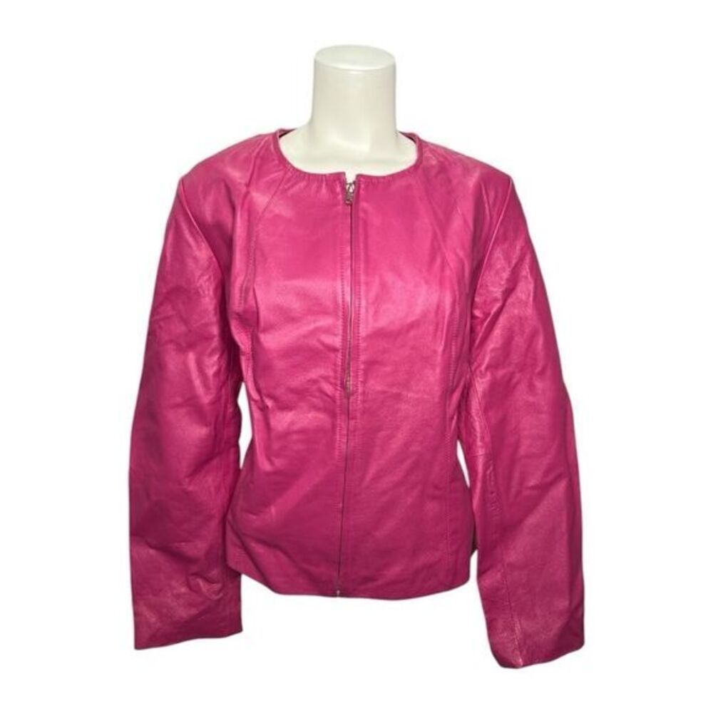 Newport News Women's Pink Collarless Leather‎ Jacket Sz 16